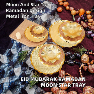 DAMAI Nueva Decoración de Ramadán, Bandeja de Servicio de Hierro Eid Mubarak, Vajilla, Contenedor de Almacenamiento de Alimentos para Postres, Plato para Dulces con Diseño de Luna y Estrella - Product Image 2