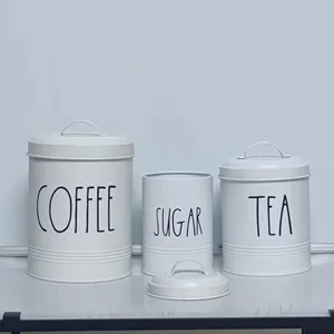 Ensemble de 3 boîtes de rangement pour aliments en métal pour comptoir de cuisine de ferme moderne pour thé café sucre pour présentations