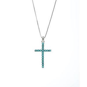 Factory Price Simple Turquoise <b>Cross</b> <b>Necklace</b> Classic Link Chain Silver Plated S925 Silver Jewelry for Gift - Product Image 4