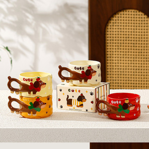 Taza de cerámica con forma de <span class=keywords><strong>cachorro</strong></span> de Dachshund, apilable, con asa, con aroma a manzana, para agua doméstica, ideal para Navidad. - Product Image 3