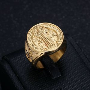 2025 Venta caliente anillo de acero inoxidable para Hombres Nuevo estilo Hip Hop marca Saint Benedict Exorcist joyería de moda chapada en oro - Product Image 4