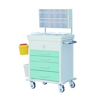 Chariot d'anesthésie médical moderne en alliage d'aluminium et acier inoxydable à quatre tiroirs avec verrouillage centralisé pour urgences hospitalières