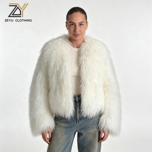 Veste en fausse fourrure bouclée blanche Zeyu pour <span class=keywords><strong>femme</strong></span>, <span class=keywords><strong>manteau</strong></span> court en laine d'agneau mongole chaud pour l'hiver, coupe courte ouverte sur le devant, manteaux en fausse fourrure écologiques pour <span class=keywords><strong>femme</strong></span> - Product Image 1