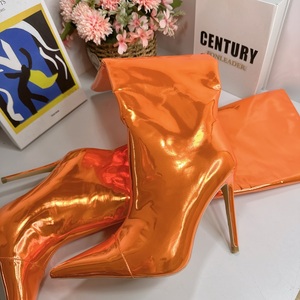 Bottines à talons aiguilles à bout pointu pour femmes, chaussures en cuir verni, nouvelle mode élégante et sexy, bottes hautes pour femmes 2024 - Product Image 1