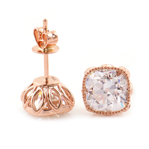 Pendientes de Oro Rosa Sólido de 18K con Diamante Moissanita DEF VVS de 4.4CT, Corte Cojín, Pendientes Finos para Mujer, Regalo de Compromiso para Mujer - Product Image 1