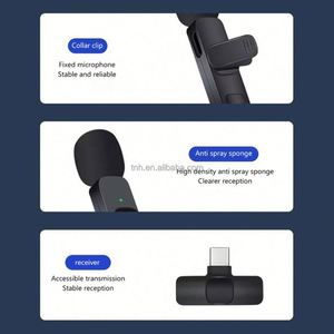 Système de microphone cravate double sans fil <span class=keywords><strong>Bluetooth</strong></span> TNH K11 avec interface USB-C, microphone audio-vidéo portable <span class=keywords><strong>pour</strong></span> téléphones et appareils photo - Product Image 4