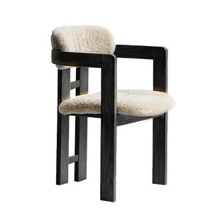 Sillón de comedor de tela <span class=keywords><strong>Pamplona</strong></span> moderno de mediados de siglo italiano clásico, silla de comedor de madera de Fresno sólido negro - Product Image 1