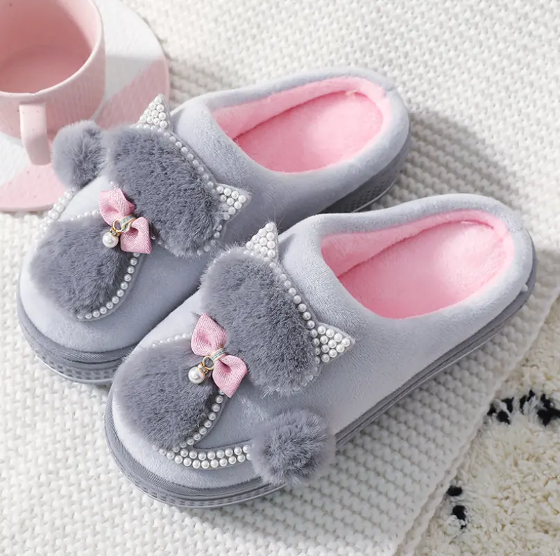 Cotton Cat Plush Slippers Platform Indoor Shoes for Women Winter Slippers Home Slipper Female Warm Shoes EVA Fashion Trend 20cm