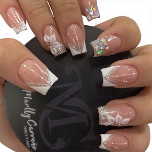 <span class=keywords><strong>Uñas</strong></span> Postizas Cortas <span class=keywords><strong>Cuadradas</strong></span> con Punta Francesa, Diseño <span class=keywords><strong>de</strong></span> Flores <span class=keywords><strong>Blancas</strong></span> Brillantes, Estrellas y Rayas, <span class=keywords><strong>Uñas</strong></span> <span class=keywords><strong>de</strong></span> Plástico Prediseñadas para Mujer - Product Image 1