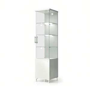 Vitrina Moderna de Vidrio 45x45x190cm, Blanco Brillante, Puerta con Cerradura, Estantes Ajustables en Altura, Iluminación LED - Product Image 2