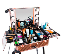 Valise de Maquillage Professionnelle Géométrique Grande Taille à Roulettes avec Lumières LED et Couvercle, Construction en Aluminium Durable – Nouveauté Tendance