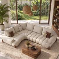 Canapé modulaire en forme de L FERLY avec coussins de dossier mobiles, canapé d'angle grand format en tissu personnalisable pour salon