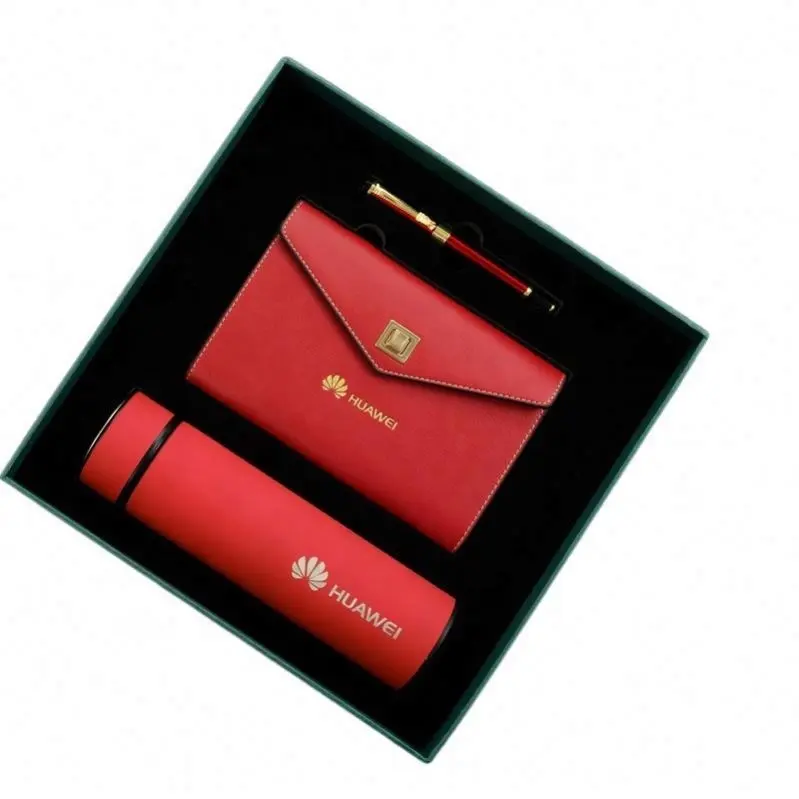 Kit de regalo de oficina corporativa de lujo al mejor precio anual, cubierta de PU de alta calidad, cuaderno, termo, bolígrafo, promoción, conjunto de negocios