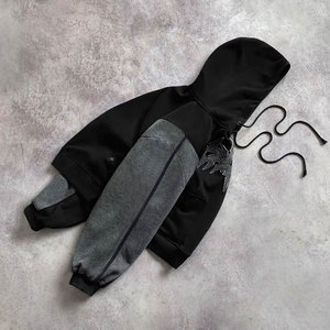 Felpa con Cappuccio da Uomo di Lusso, Effetto Lavaggio Acido e Distressed, Vestibilità Ampia, con Blocchi di Colore a Contrasto e Patch Ricamata, Tinta Unita per l'<span class=keywords><strong>Inverno</strong></span> - Product Image 3