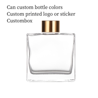 Bouteille de diffuseur en verre carré 50ml 100ml 150ml Bouteille d'arôme de bâtonnets de roseau personnalisable
