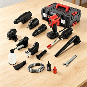 Ensemble d'outils professionnels sans fil L&P pour bricolage domestique avec perceuse à percussion, clé à chocs, marteau, meuleuse, tronçonneuse, souffleur, pistolet de lavage et mallette de transport rigide - Product Image 4