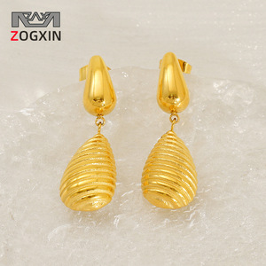 ZOGXIN Teardrop Earrings Gold Stainless Steel Drop Earrings Party Jewelry - Product Image 1