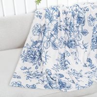 Couverture en flanelle tricotée à fleurs bleues, douce et confortable, housse de coussin pour lit, canapé, chaise, décoration de la maison