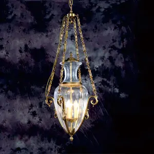 Lustre de bronze com pingente de luz, luminária de vidro transparente, luminária suspensa com luz quente, de fabricação