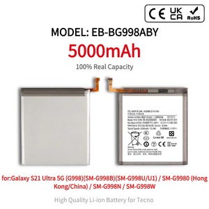 <span class=keywords><strong>Batterie</strong></span> EB-BG998ABY 5000mAh à capacité réelle, blanche, pour S21 Ultra 5G SM-G998 G998B G998U, <span class=keywords><strong>téléphone</strong></span> portable 0 cycle - Product Image 1