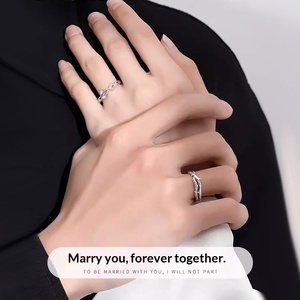 Bagues assorties pour couple Lianli Zhi, argent sterling S925, zircon, forme de feuille, une paire, homme femme, style Instagram, design de niche - Product Image 3