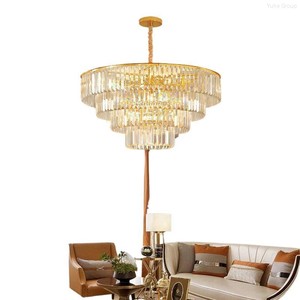 High Quality Indoor Home Hotel Restaurant Oval Gold E27 Luxury Villa Crystal Acrylic Cylindrical Shade 45 Beam Chandelier - Product Image 4