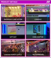 Machine à griffes d'arcade commerciale à double étage avec écran LCD et lumières LED, pour la distribution de peluches, destinée aux centres de divertissement