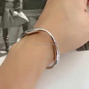 Prata esterlina 925 cor sólida bangle cuff para as mulheres