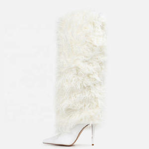 Custom Fashion Women Faux Fur Pointed Toe Stiletto Heeled Knee High <b>Boots</b> - Product Image 5