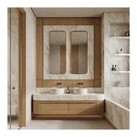 Armoire de salle de bain murale en marbre moderne et écologique avec miroir intelligent résistant à l'eau et lavabo pour villa