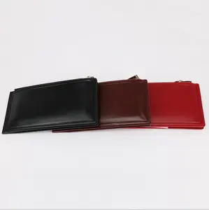 Factory Main Product Genuine Leather Slim Man Purse With Zipper Pocket Thin Wallet