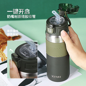Taza termo de acero inoxidable 316 de doble pared <span class=keywords><strong>Goofit</strong></span> de alta calidad con pajita, termo portátil, botella de agua de viaje - Product Image 3