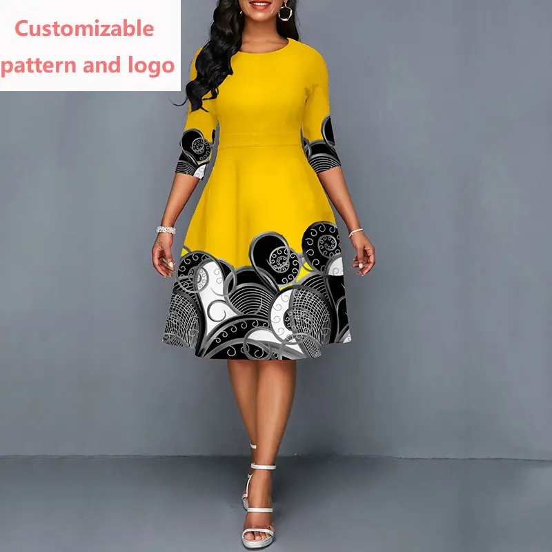 Guangzhou Custom 100% Cotton dresses women lady elegant plus size fall 2022 women dresses blue long sleeve maxi dress yellow