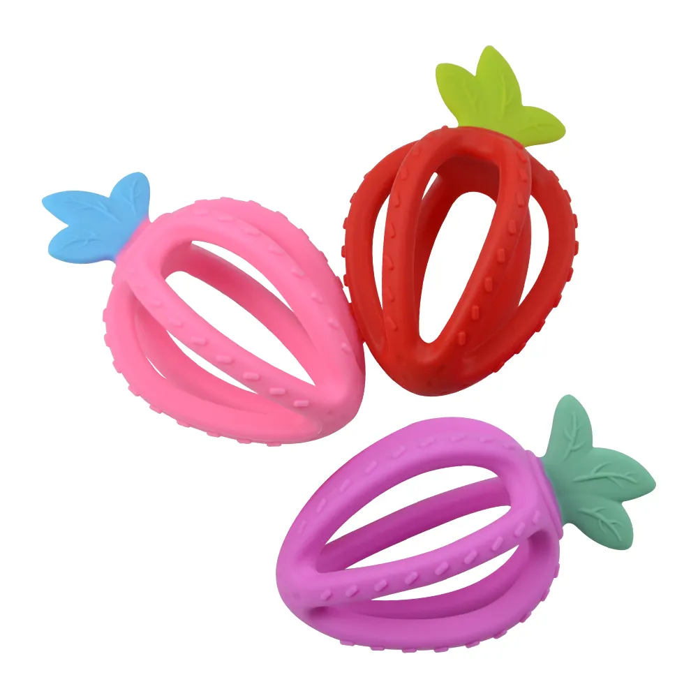 HAPBAY Amazon Top Seller 3D Strawberry Infant Chew Toy Toddlers Mordedor Toy Silicone Baby Teether