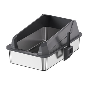 Stainless Steel Top Loading Cat <b>Litter</b> <b>Box</b> With Raised Guardrail Extra <b>Large</b> Size Closed Type For Kitten - Product Image 2