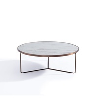 Fournisseur de meubles pour la maison, table basse ronde de salon de villa au design moderne sur mesure, pieds en métal, plateau en marbre, table à café et à thé