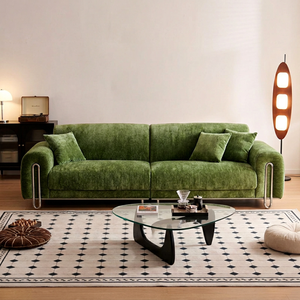 Sofá de Terciopelo Verde de Tres Plazas con Patas de Metal, Estilo Moderno de Mediados de Siglo, Respaldo Acolchado, Muebles para Sala de Estar - Product Image 1