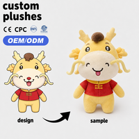 Maskot Kustom OEM Naga Cina Boneka Plush Maskot Kuning dengan Baju Merah untuk Hadiah CNY Pabrik OEM/ODM Langsung