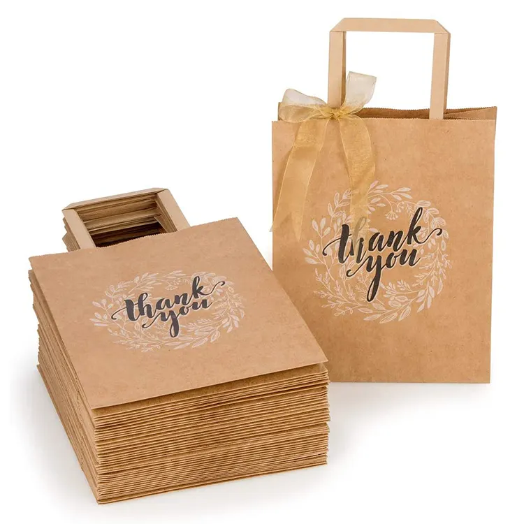 Bolsa de papel Kraft para guardar comida, embalaje ecológico con impresión personalizada para restaurante, con asa, venta al por mayor
