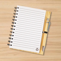 Carnet en papier recyclé écologique avec logo, couverture rigide en bambou et porte-stylo