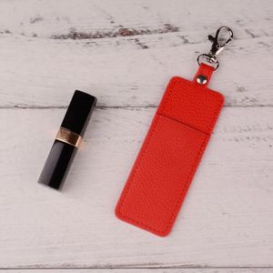 Stylish New Trend Pu Leather Metal Embossed Lipstick Keychain Balm Holder Portable Lip Gloss Pocket Women Travel - Product Image 4