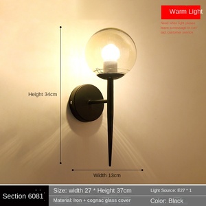 โคมไฟติดผนังทรงลูกบอลสีทองสีดำแบบนอร์ดิกโคมไฟติดผนังแบบนอร์ดิกสำหรับห้องนอนห้องนั่งเล่นที่เรียบง่ายข้างเตียงในร่มโคมไฟติดผนังทรงกลม - Product Image 2