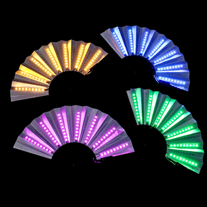 Éventail artisanal en bambou de 33 cm, lumineux à LED bleu, grand éventail en bambou pour les fêtes - Product Image 6