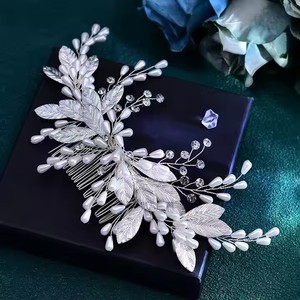 2024 coiffes faites à la main cristal perle cheveux peigne broche pince couleur argent strass feuille mariée <span class=keywords><strong>harpin</strong></span> pour accessoires de mariage - Product Image 4