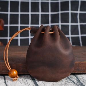 Handmade Mini Leather Drawstring <strong>Coin</strong> Purse Vintage Leather <strong>Coin</strong> <strong>Bag</strong> for Men Women - Product Image 6