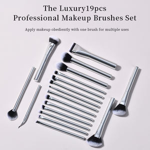 Ensemble de pinceaux de maquillage de qualité professionnelle, 19 pièces, en aluminium argenté de luxe, personnalisable par l'usine OEM, pour le maquillage du visage. - Product Image 1