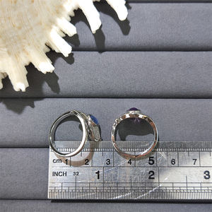 天然宝石リングオーバルカボションアクアマリンブルームーンストーンキヤナイトシルバーメッキ調整可能リング工場直販 - Product Image 5