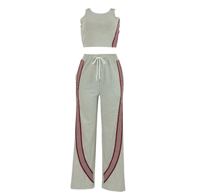Peeqi D25ST376 Automne 2025 Nouvel ensemble <span class=keywords><strong>pantalon</strong></span> deux pièces pour femmes, haut court sans manches à imprimé <span class=keywords><strong>rayé</strong></span>, <span class=keywords><strong>pantalon</strong></span>, ensemble deux pièces pour femmes - Product Image 3