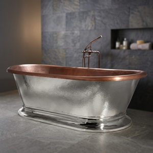 Bañera Independiente de Cobre con Acabado Plateado Martillado, Bañera Ovalada Hecha a Mano, Bañera Clásica para Adultos, para Baño, Hotel, Villa - Product Image 1