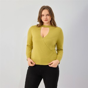 Plus Size Damen-Strickpullover mit Strassverzierung, langärmlige Bluse mit Ausschnitten für Arbeit, Abend, Dating, Alltag - Product Image 1